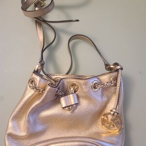 Michael Kors Metallic Gold Leather Drawstring Shoulder Bag